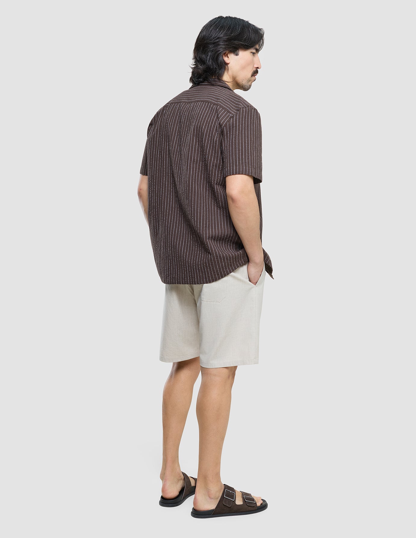 Seersucker Short Sleeve Shirt Cocoa Pinstripes